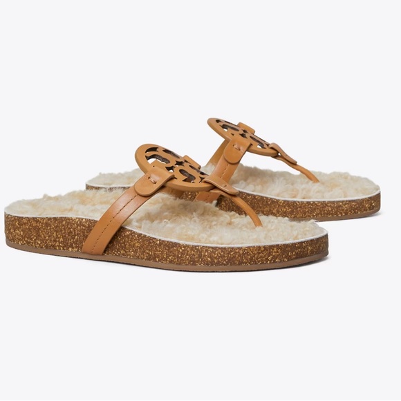 TORY BURCH Miller Cloud Shearling Sandals Women's Size New